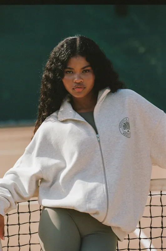 Vacation Oversized Funnel Full Zip Sweatshirt - Light Grey Melange sold by Adanola