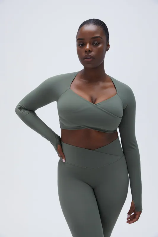 Ultimate Long Sleeve Wrap Top - Khaki Green sold by Adanola