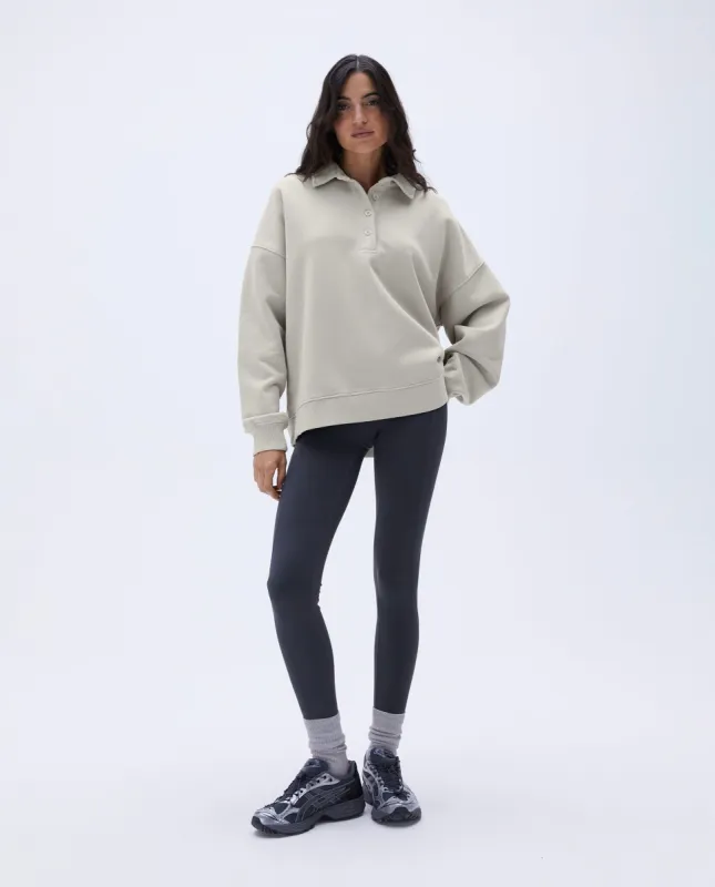 Oversized Button Up Sweatshirt -  Stone made by Adanola