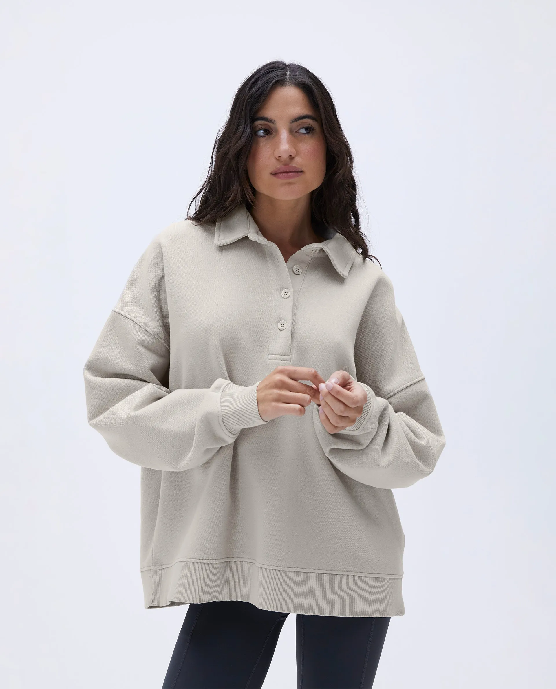 Oversized Button Up Sweatshirt - Stone sold by Adanola product image thumbnail 3