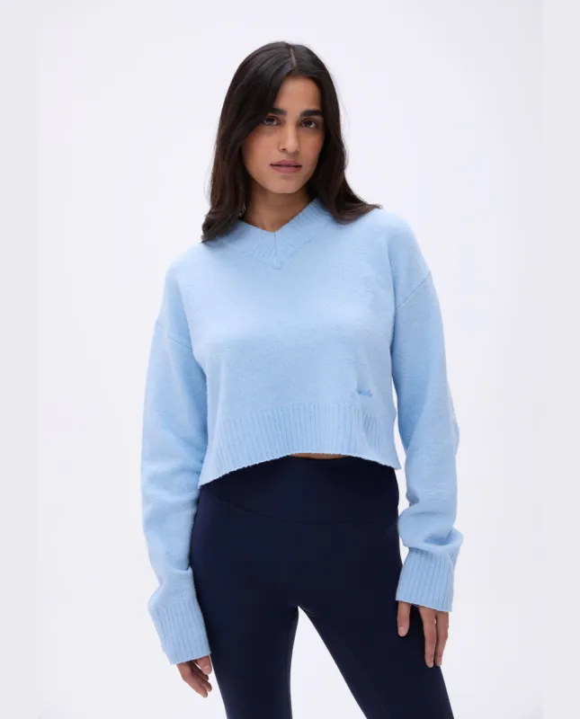 V Neck Knit Sweatshirt - Powder Blue sold by Adanola