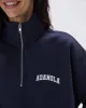 Varsity Oversized Funnel Neck Zip Sweatshirt - Navy Blue sold by Adanola