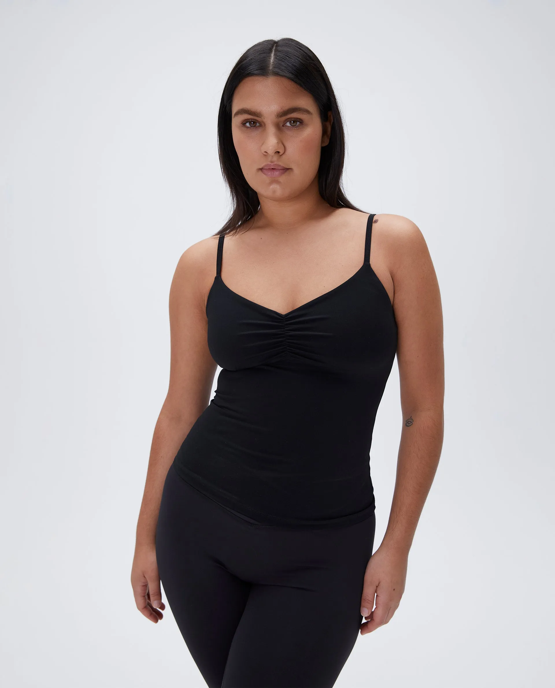 Ultimate Ruched Front Longline Tank Top - Black sold by Adanola