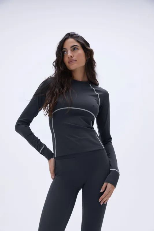 Ultimate Seam Detail Long Sleeve Top - Graphite Grey/Stone made by Adanola