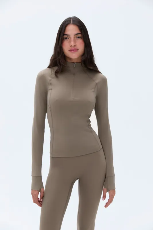 Ultimate Long Sleeve Quarter Zip Top - Cocoa Brown sold by Adanola