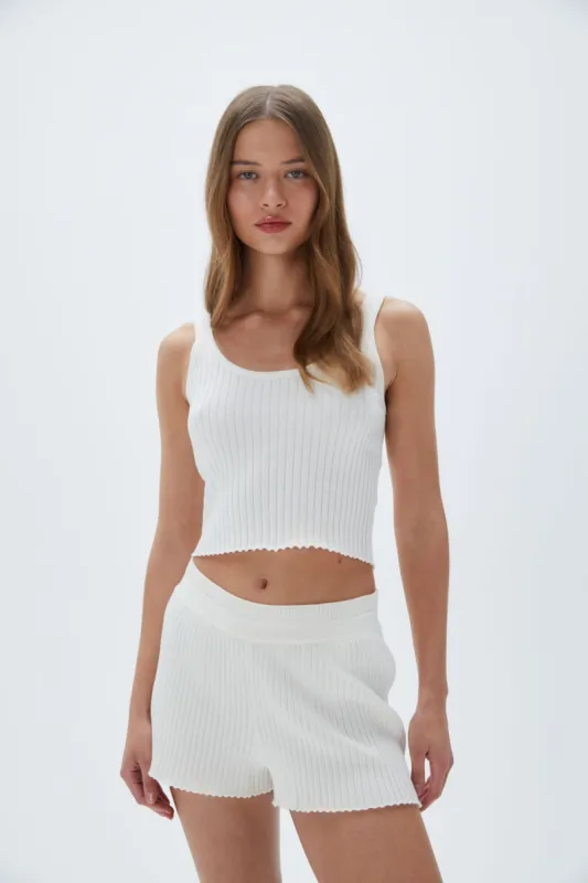 Rib Knit Short Sleeve Polo Top - Marshmallow White | Parallel
