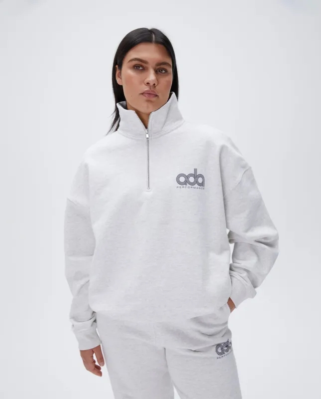 Performance Oversized Funnel Neck Zip Sweatshirt - Light Grey Melange sold by Adanola