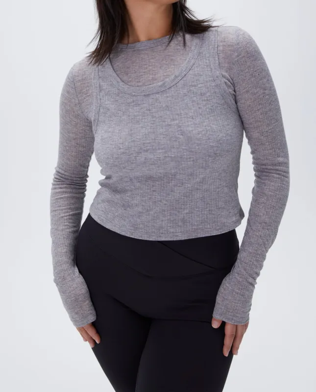 Lightweight Rib Layered Tee - Grey Melange sold by Adanola