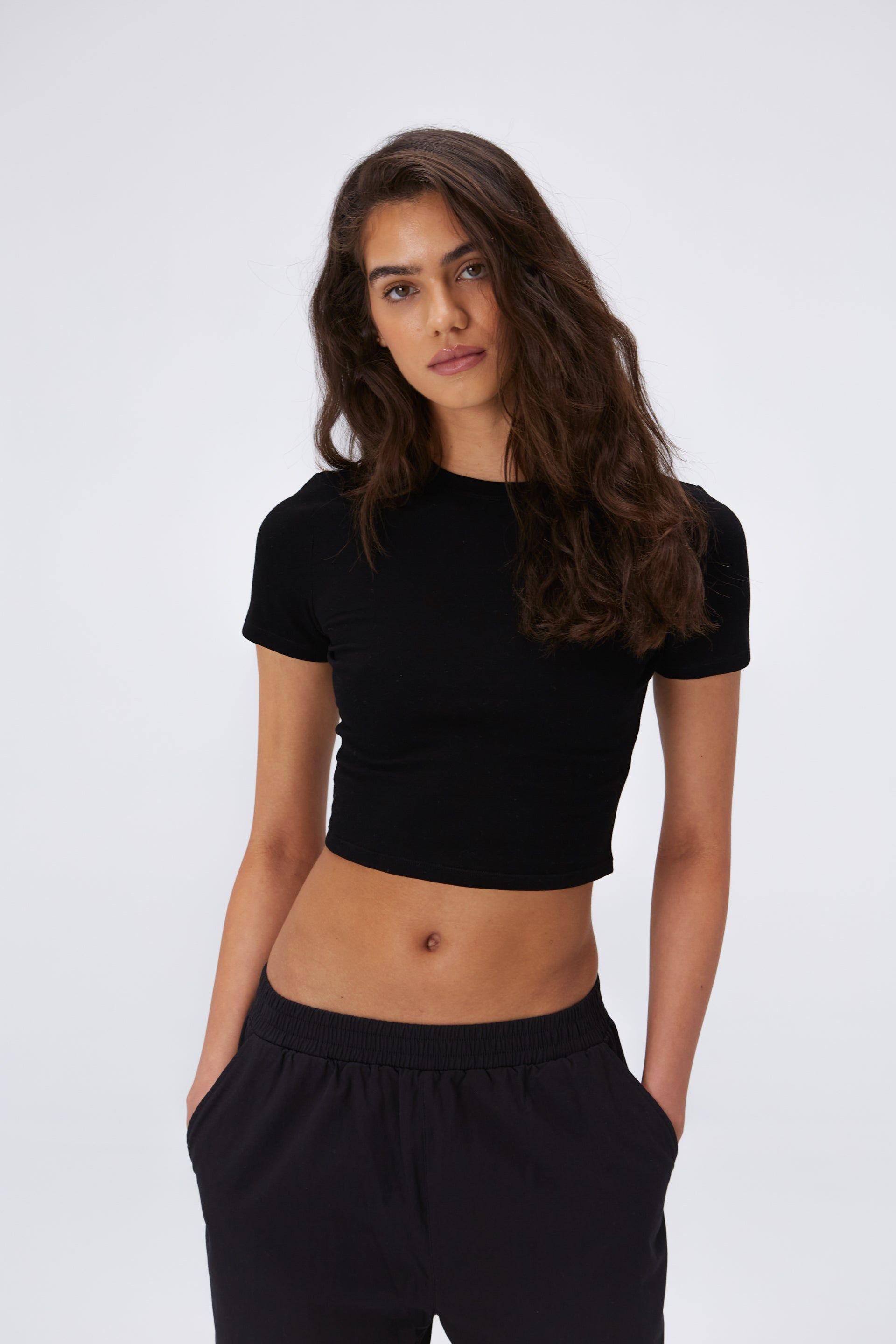 Cotton Short Sleeve Crop Top - Black sold by Adanola
