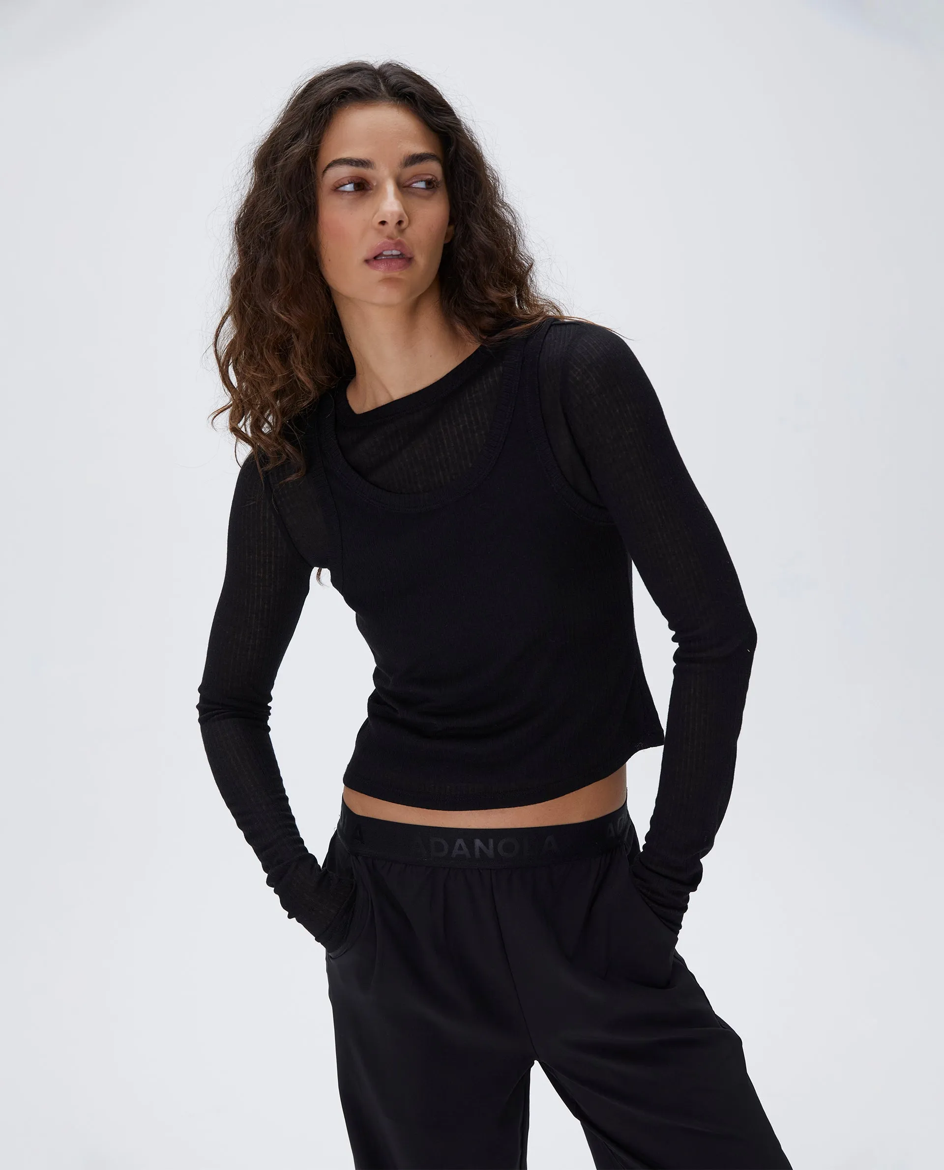 Lightweight Rib Layered Tee - Black sold by Adanola
