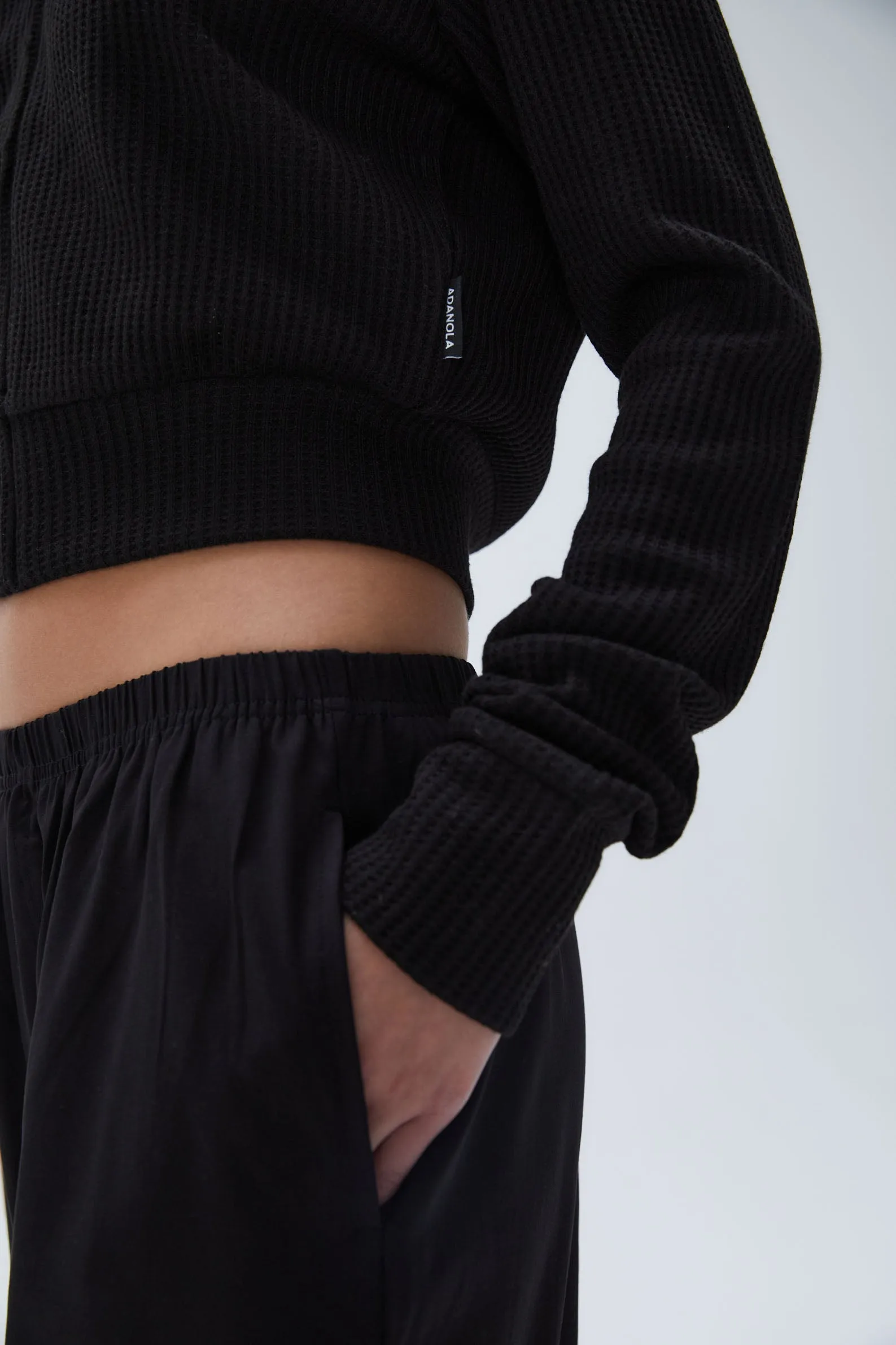 Waffle Zip Up Hoodie - Black sold by Adanola product image thumbnail 2