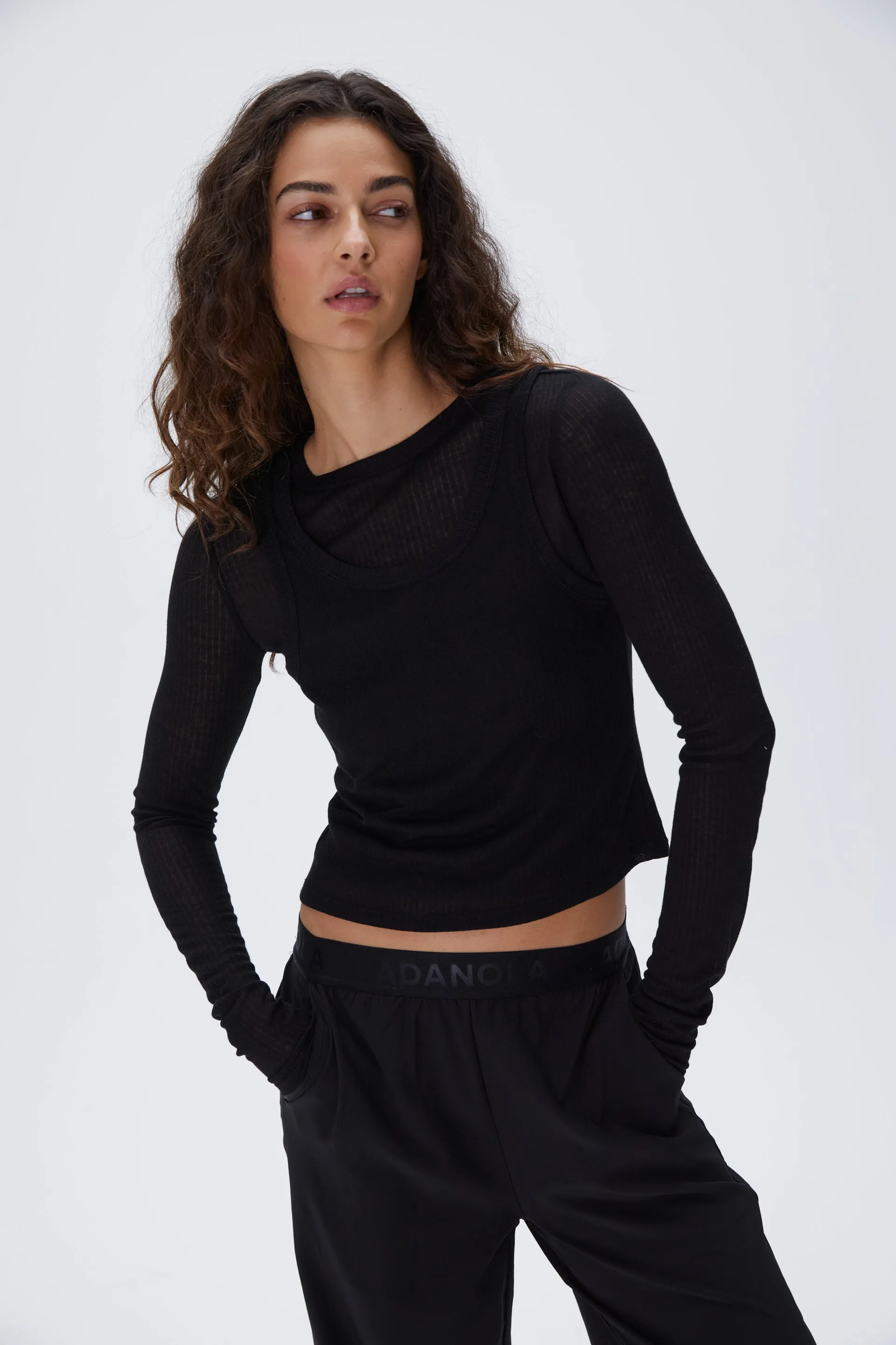 Lightweight Rib Layered Tee - Black sold by Adanola product image thumbnail 2