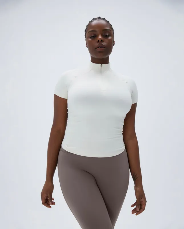 Ultimate Short Sleeve Quarter Zip Top - Marshmallow White sold by Adanola