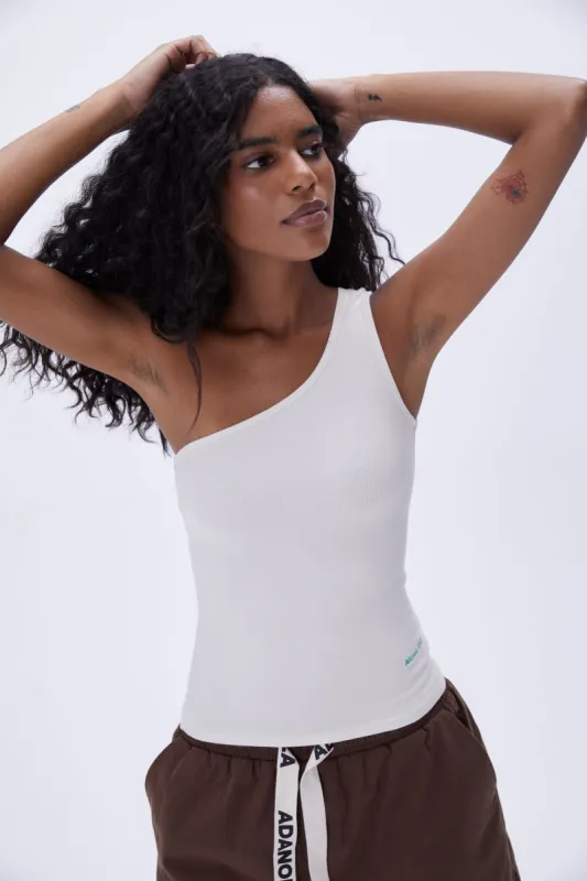 Rib One Shoulder Top - Cream sold by Adanola