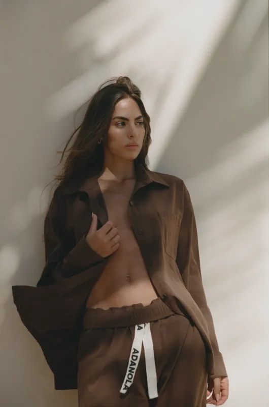 Oversized Cotton Shirt - Chocolate Brown sold by Adanola