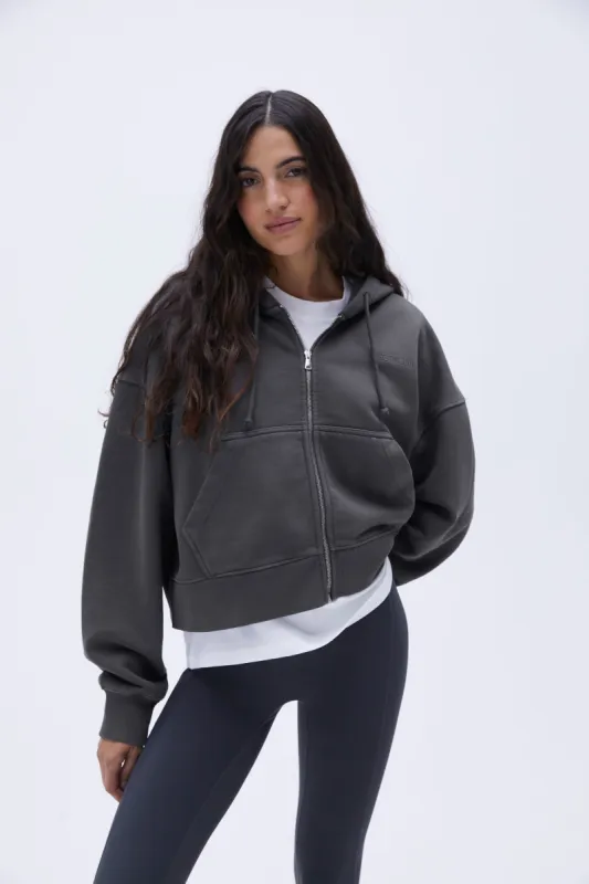 Boxy Full Zip Hoodie - Charcoal Grey sold by Adanola