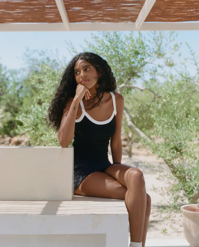 Rib Strappy Vest Top - Black/Off White sold by Adanola