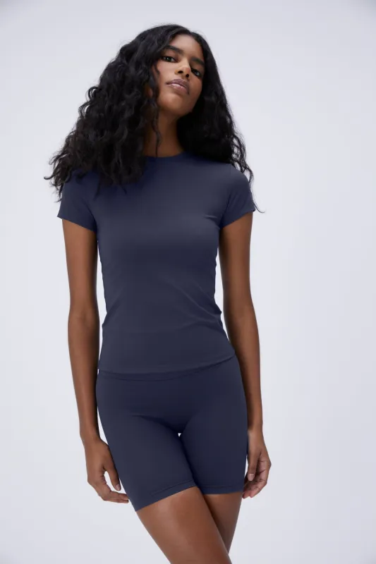 Ultimate Short Sleeve Longline Top - Midnight Blue sold by Adanola