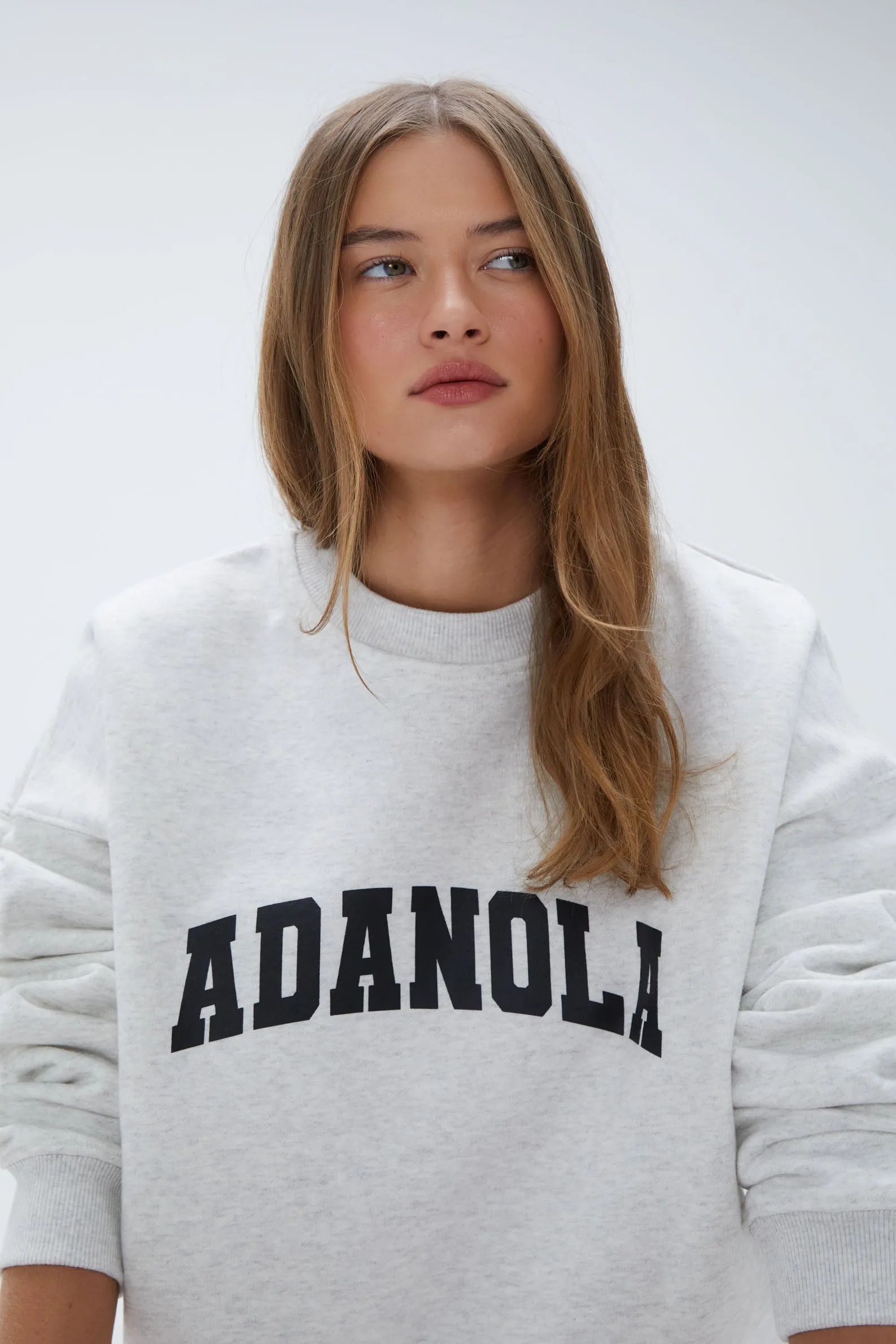 Varsity Oversized Sweatshirt - Light Grey Melange/Black sold by Adanola product image thumbnail 3