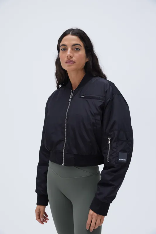 Crop Bomber Jacket - Black sold by Adanola