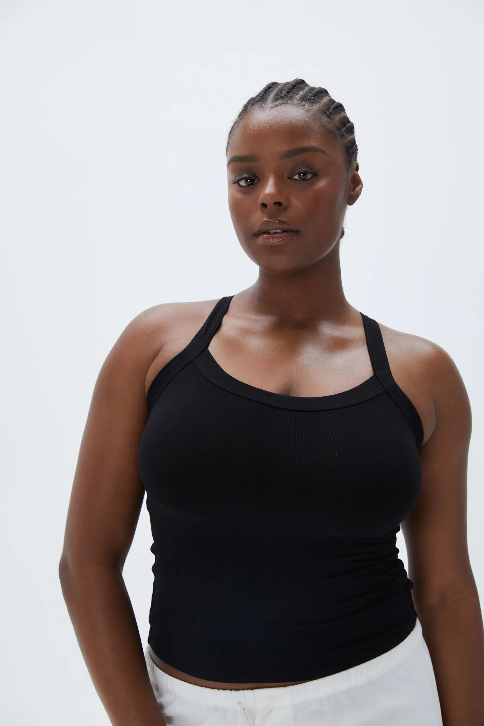 Rib Wide Binding Vest Top - Black sold by Adanola