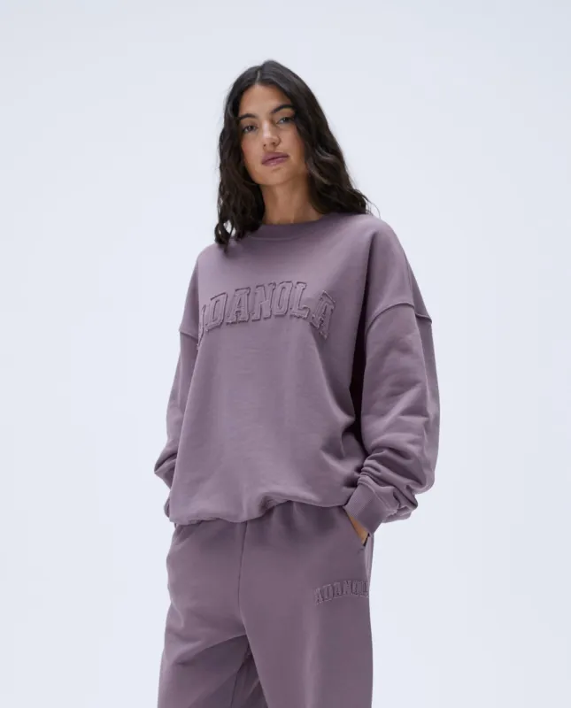 Distressed Varsity Oversized Sweatshirt - Mauve Purple sold by Adanola