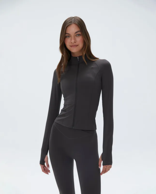 Ultimate Long Sleeve Zip Up Top - Coffee Bean sold by Adanola