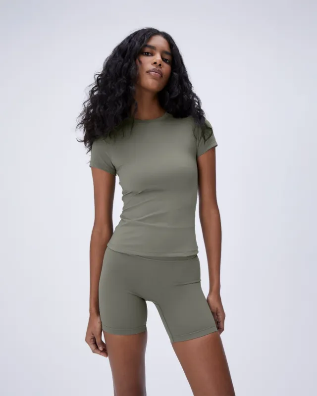 Ultimate Short Sleeve Longline Top - Olive Green sold by Adanola