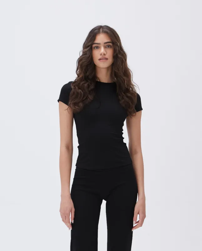 Ultimate Short Sleeve Longline Top - Black sold by Adanola