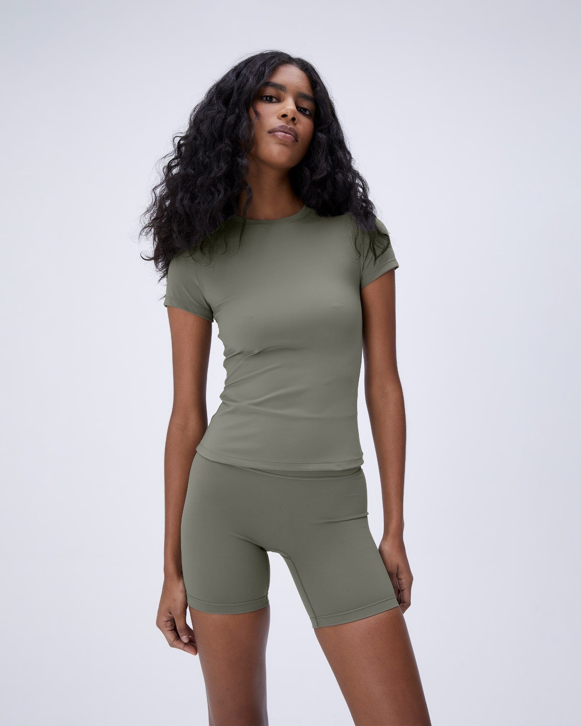 Ultimate Short Sleeve Longline Top - Olive Green sold by Adanola
