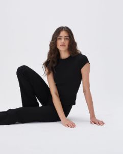 Ultimate Short Sleeve Longline Top - Black sold by Adanola