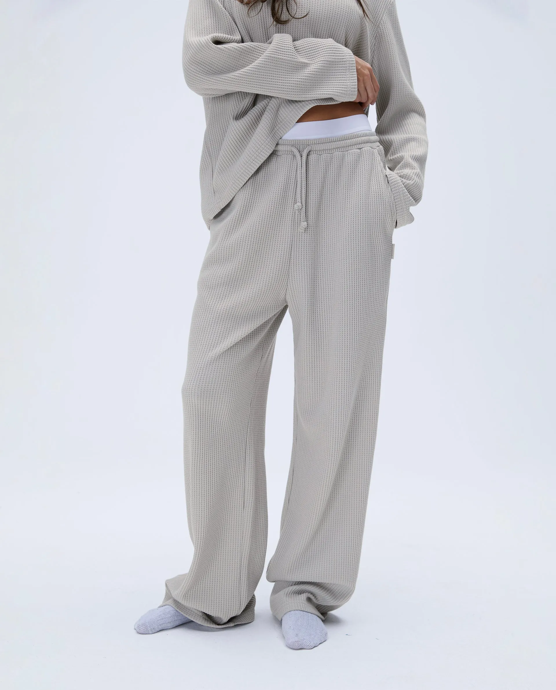Waffle Straight Leg Lounge Pants - Stone sold by Adanola product image thumbnail 4