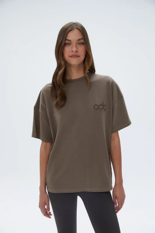 Freehand Washed Short Sleeve Drop Shoulder T-shirt - Mineral