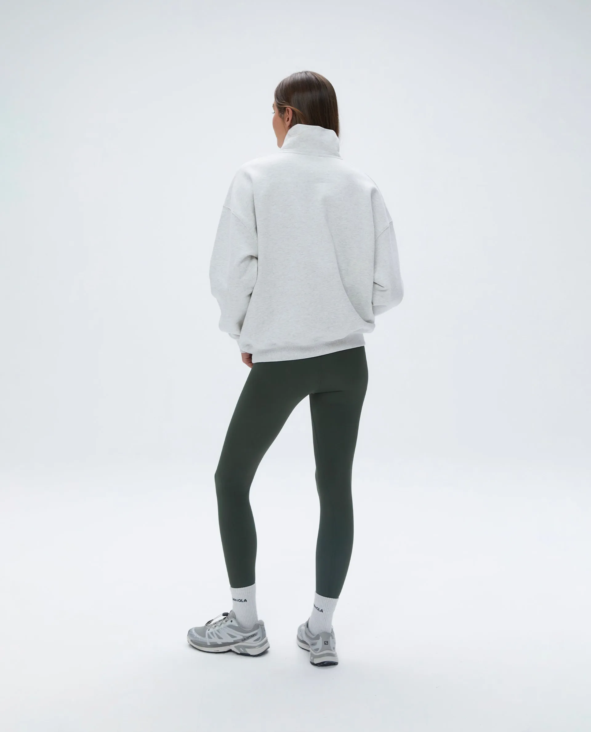 "A" Oversized Funnel Neck Zip Sweatshirt - Light Grey Melange/Dark Olive sold by Adanola product image thumbnail 3