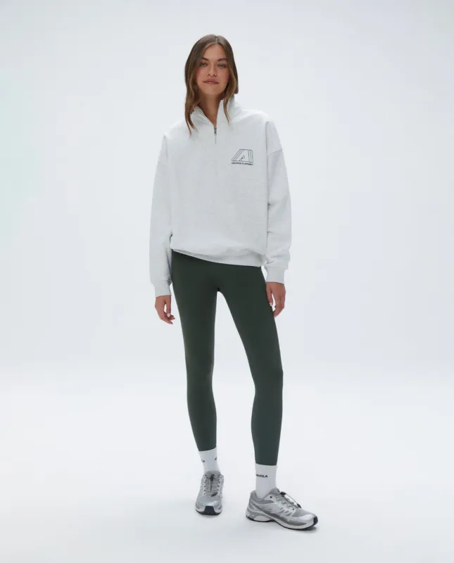 "A" Oversized Funnel Neck Zip Sweatshirt - Light Grey Melange/Dark Olive sold by Adanola