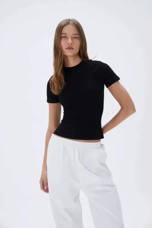 Cotton Short Sleeve Top - Black sold by Adanola