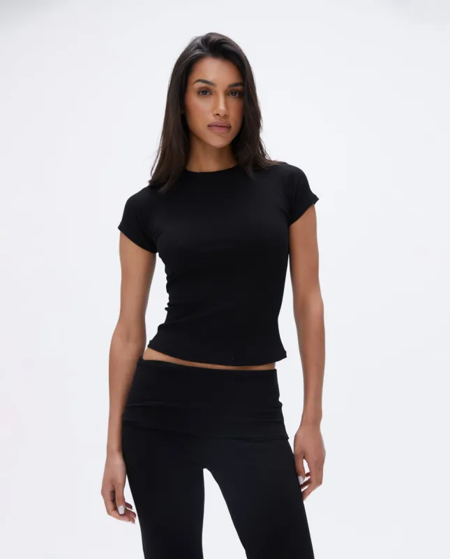 Rib Raglan Short Sleeve Top - Black made by Adanola
