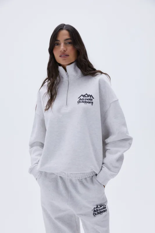 Discover Oversized Funnel Neck Zip Sweatshirt - Light Grey Melange sold by Adanola