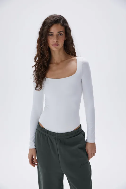 Scoop Neck Bodysuit - White sold by Adanola