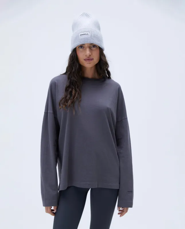 Washed Long Sleeve Oversized T-shirt - Charcoal Grey sold by Adanola