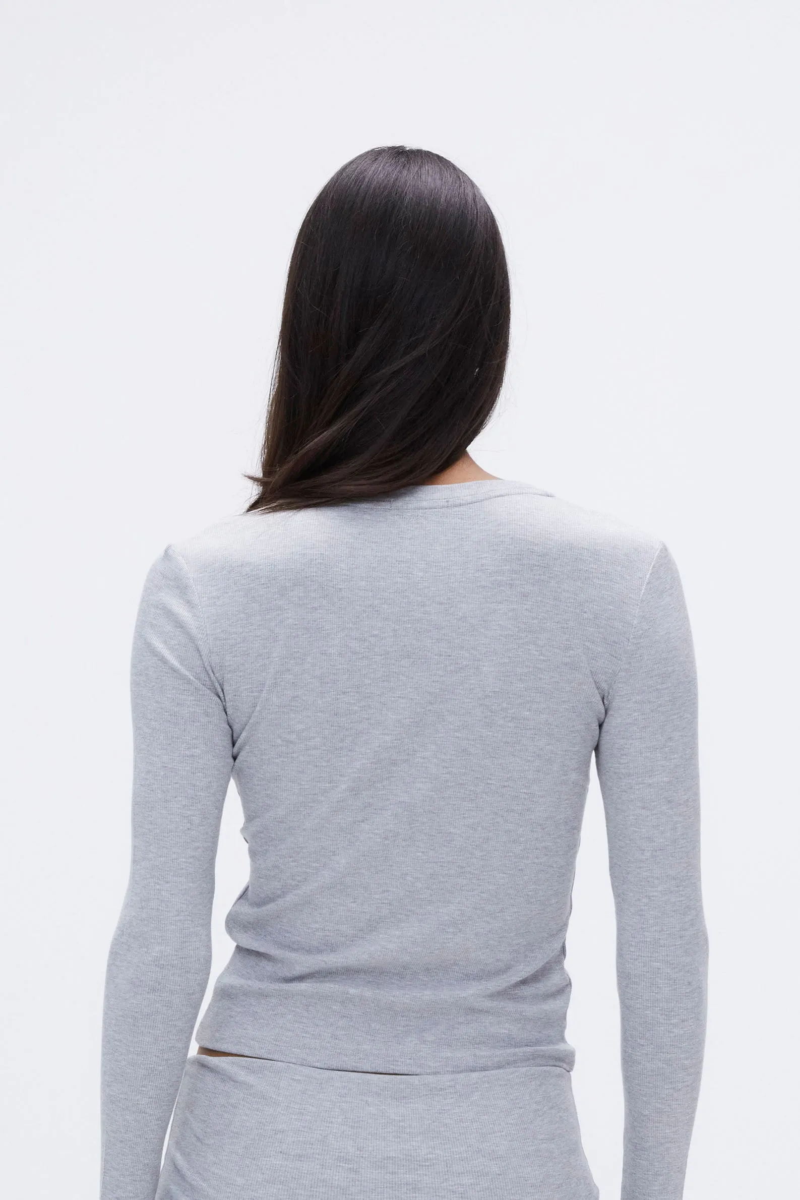 Rib Long Sleeve Button Up Top - Grey Melange sold by Adanola product image thumbnail 3