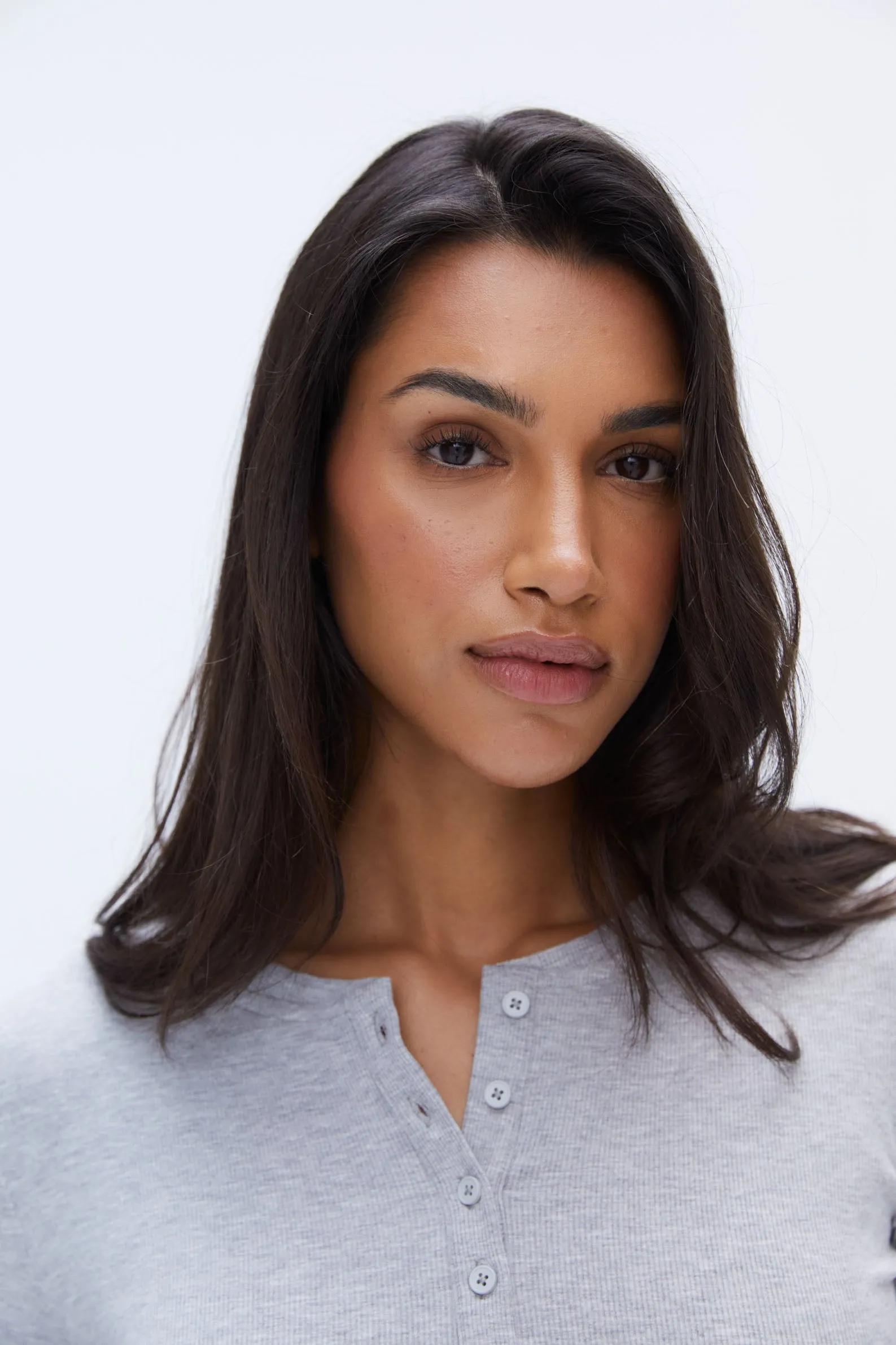 Rib Long Sleeve Button Up Top - Grey Melange sold by Adanola product image thumbnail 2