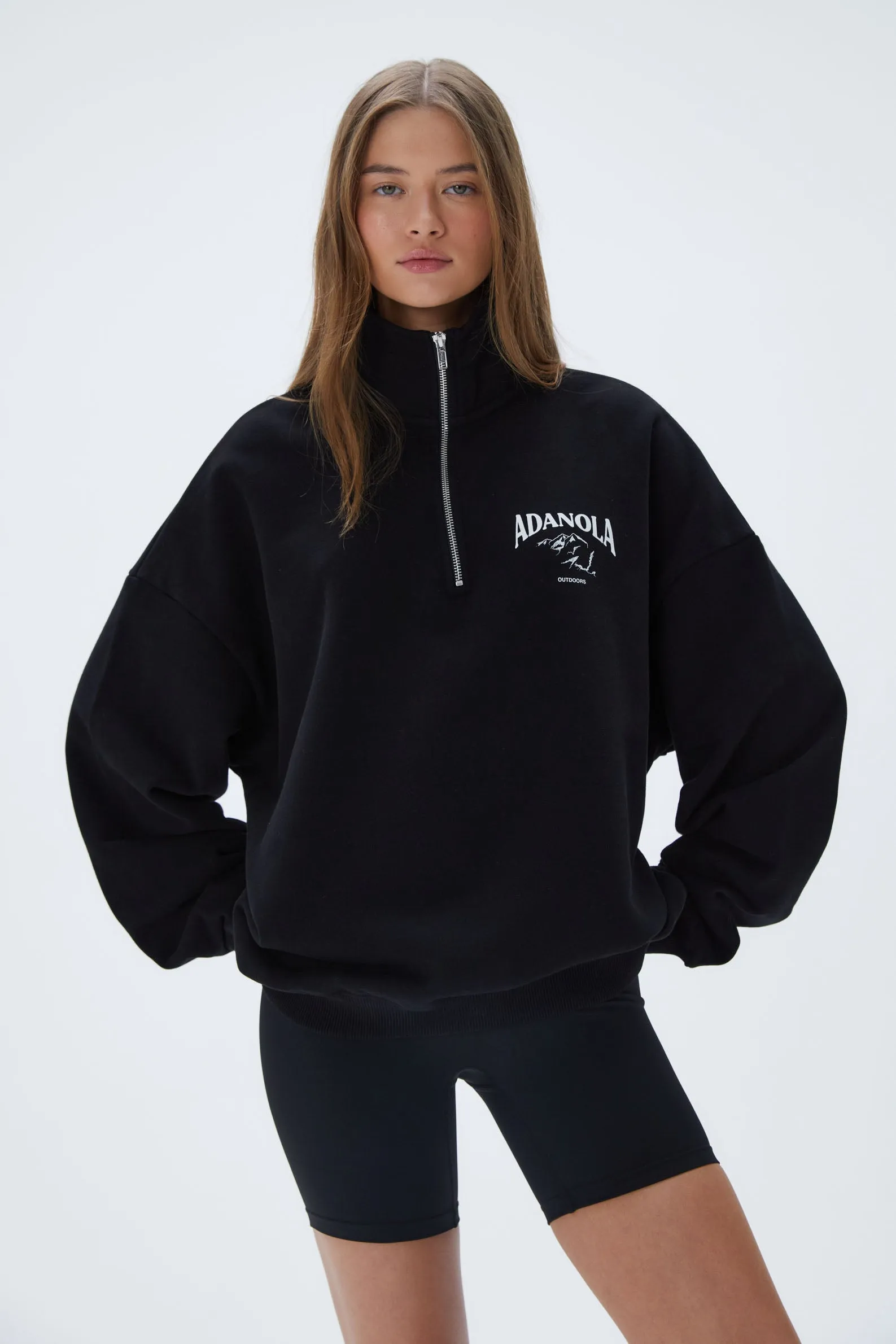 Outdoors Oversized Funnel Neck Zip Sweatshirt - Black sold by Adanola