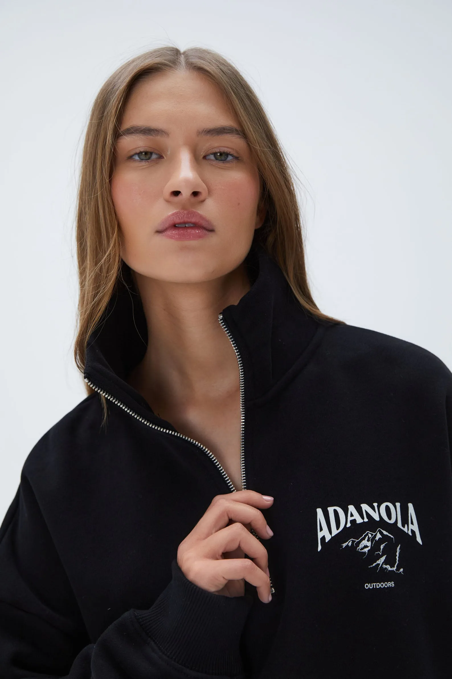 Outdoors Oversized Funnel Neck Zip Sweatshirt - Black sold by Adanola product image thumbnail 2