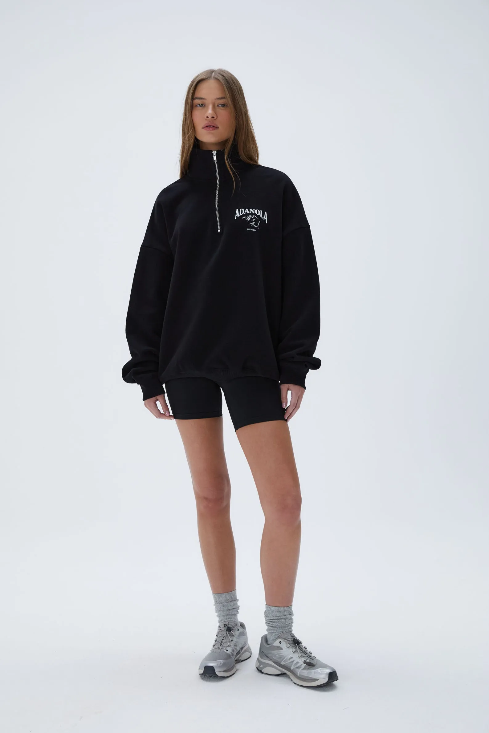 Outdoors Oversized Funnel Neck Zip Sweatshirt - Black sold by Adanola product image thumbnail 4