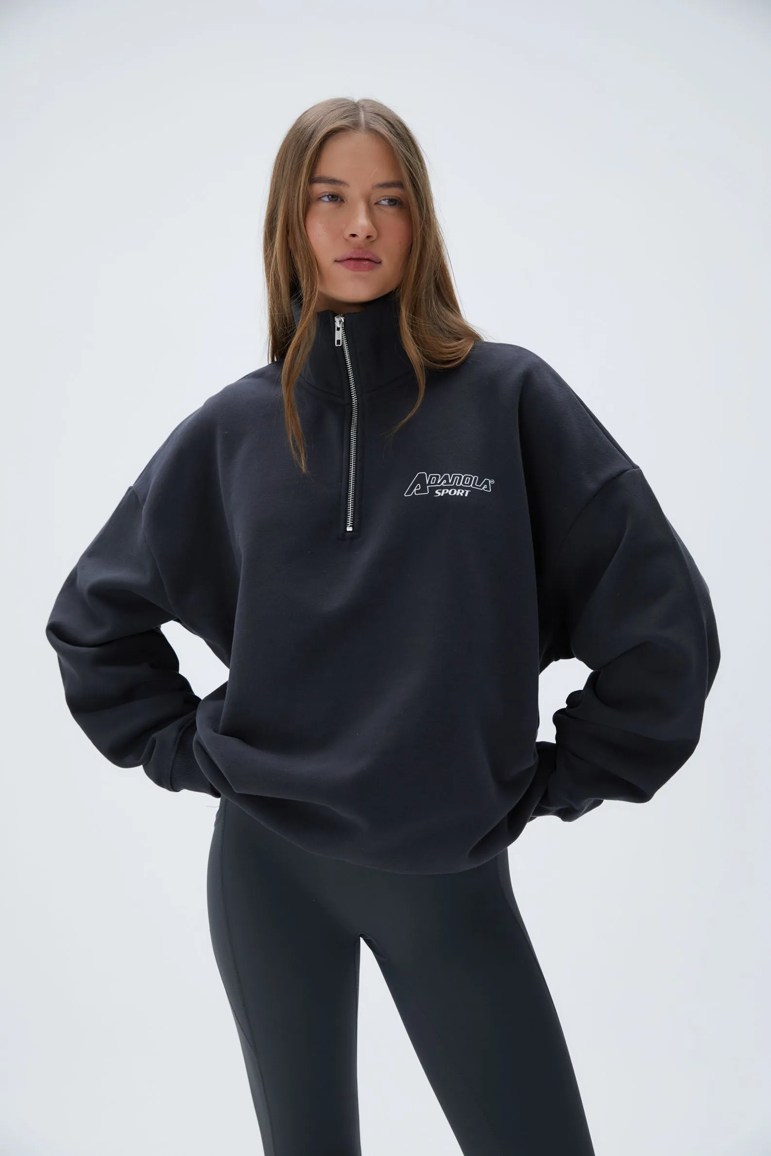 "A" Oversized Funnel Neck Zip Sweatshirt - Graphite Grey sold by Adanola