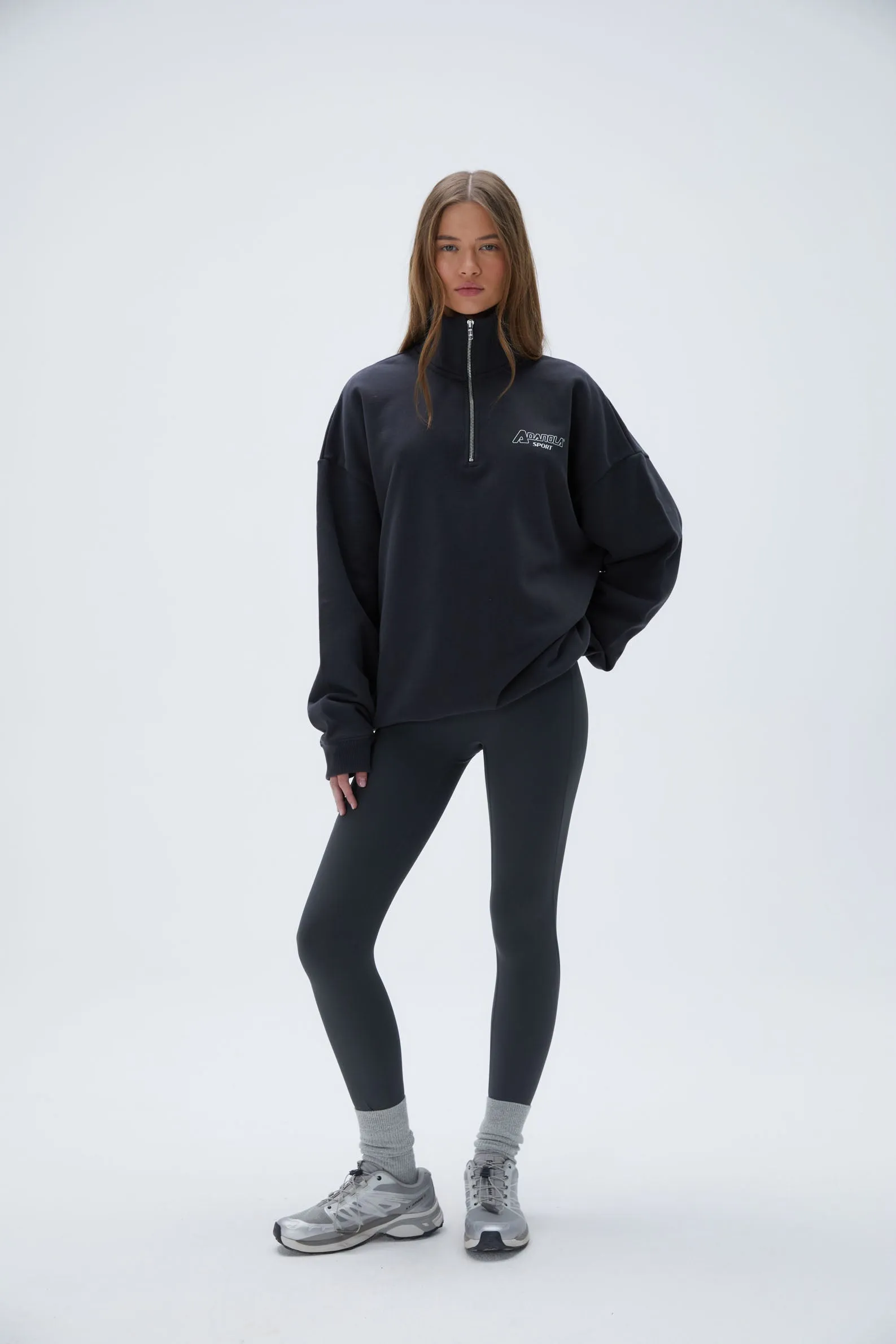 "A" Oversized Funnel Neck Zip Sweatshirt - Graphite Grey sold by Adanola product image thumbnail 4