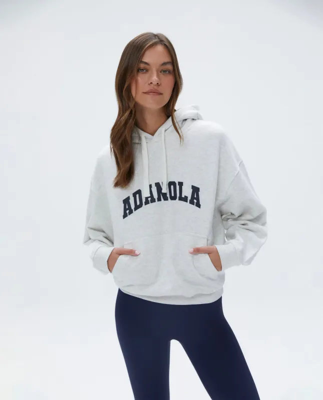 Varsity Relaxed Drawcord Hoodie - Light Grey Melange/Navy Blue sold by Adanola