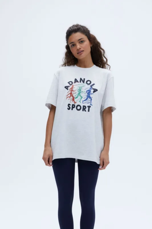 Campus Short Sleeve Oversized T-shirt - Light Grey Melange sold by Adanola