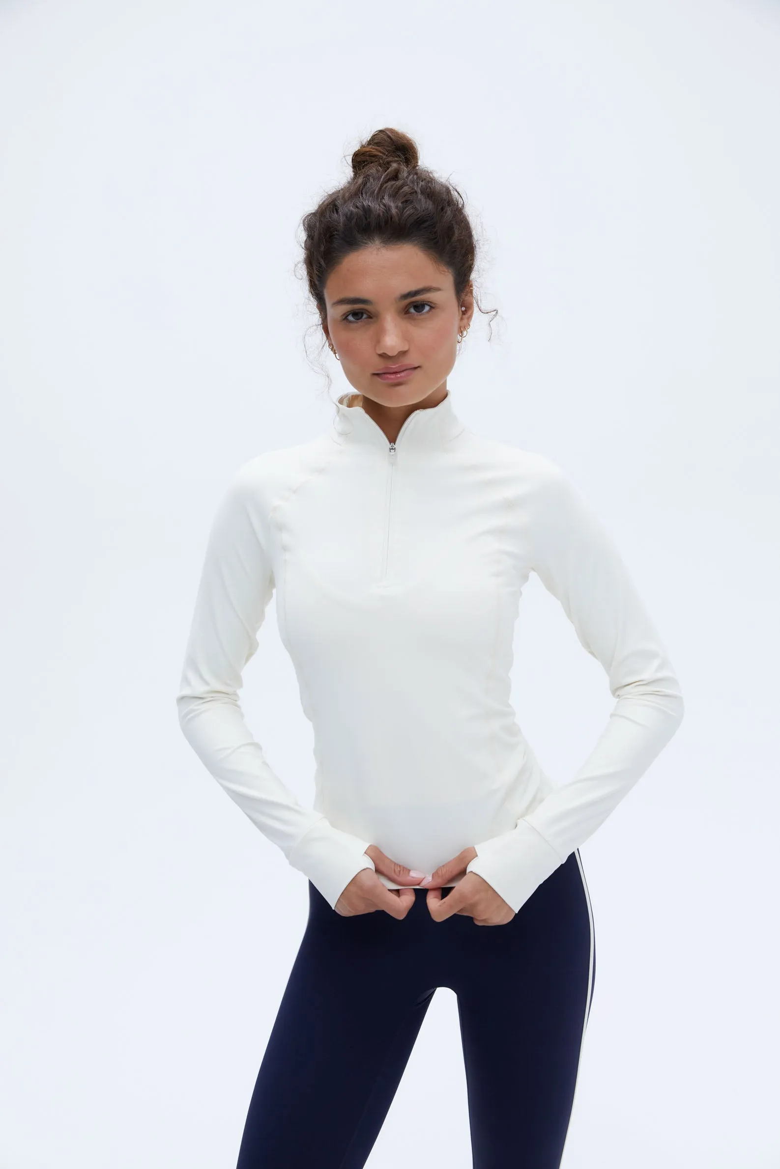 Ultimate Long Sleeve Quarter Zip Top - Marshmallow White sold by Adanola